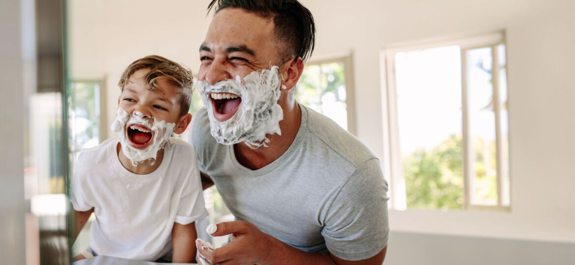 Fun on father's day: Dad and his son have fun shaving together